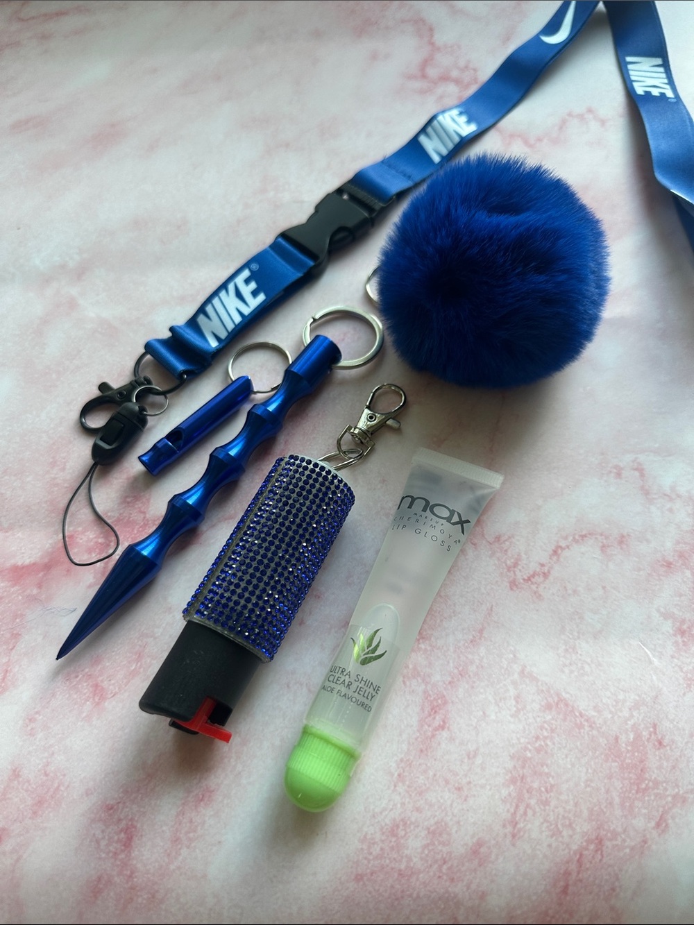 Nike Royal Blue Pom Pom Lanyard Keychain Set